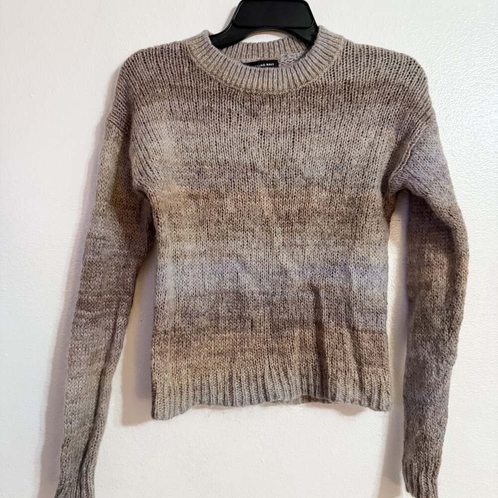 Something Navy Muted Stripe Crew Neck Wool Mohair Sweater
